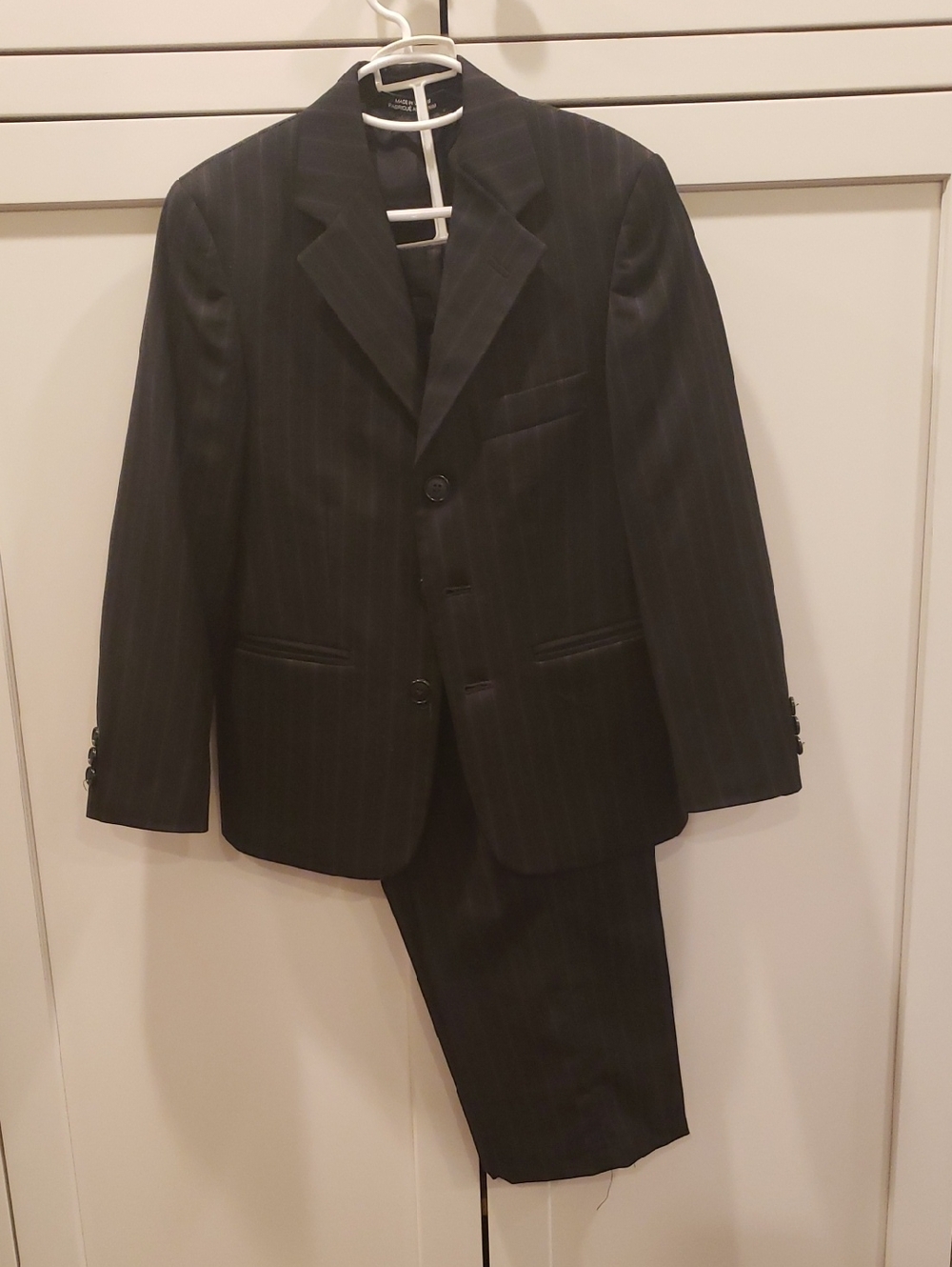 Ike Behar Boys Black Wool Pinstripe Suit Jacket and Trousers